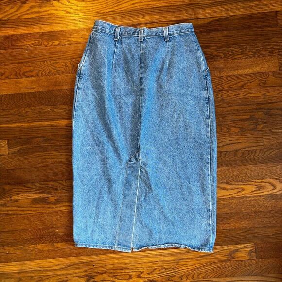 VTG Vivaldi Jeanswear Denim Pleated Pencil Blue Jean Skirt Womens 14 Made in USA - Picture 2 of 7